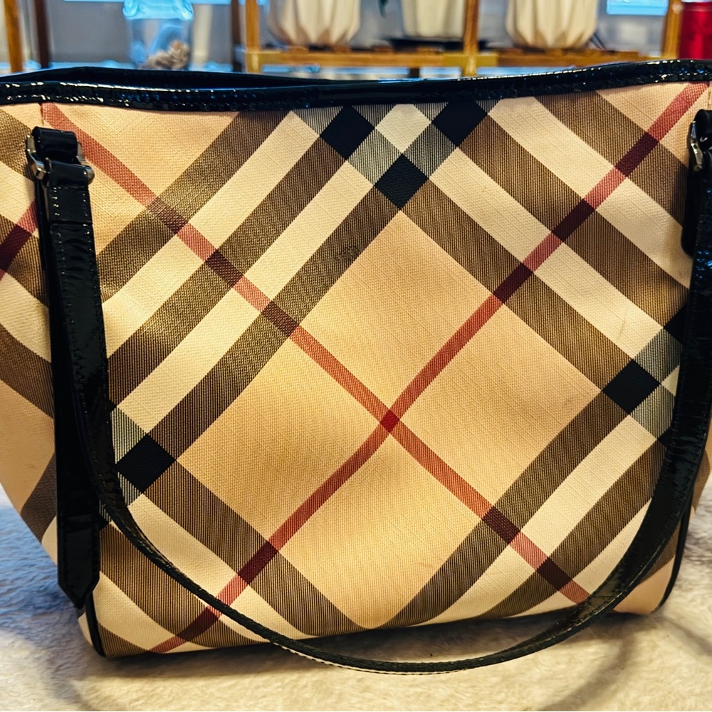 Burberry Checkered Tote Bag - Black and Tan